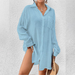 Kevad/suvi s&auml;rk puuvillane linane bambusest &otilde;huke pluus, &uuml;hev&auml;rviline tasku, &uuml;herealine pikkade varrukatega topp naistele XXL sinine