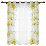 Valge lillega Plumeria aknakardinad magamistoa jaoks Kaasaegsed printimiskardinad Elutoa kodukaunistuseks 135W x 60H(cm)