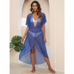 Naiste varjatud mere&auml;&auml;rne puhkuse rannakardigan suures suuruses ebaregulaarne lips Seksikas l&auml;bipaistev pitss&auml;rk One Size sinine