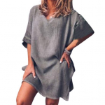 Vabaaja kleit, l&otilde;hestatud, poolitatud &auml;&auml;r, keskmise pikkusega varrukad, ilma kokkut&otilde;mbumiseta vabaaja kleit XL hall