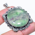 Natural Green Fluorite Gemstone 925 Sterling Silver Gift Pendant 2.17 b9m83