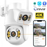 2024. aasta uus WIFI IP-kaamera 8MP 4K kahe objektiiviga PTZ-kaamera Human Detect 4MP turvakaamera CCTV-kaamera &ouml;&ouml;n&auml;gemine v&auml;litingimustes videovalve iCSee EU Plug