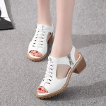 WTEMPO Vintage elegantsed keskmise kandiga kandiga naiste sandaalid suvised peep Toe Cross Seotud k&uuml;ljelt t&otilde;mblukuga disainkingad 35 valge
