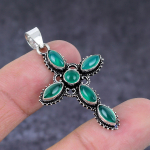Natural Green Onyx Handmade 925 Sterling Silver Gift Cross Pendant 1.81 y2g00