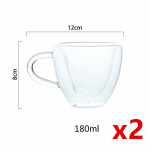 2 tk Kahekordse seinaga klaaskruus k&auml;epidemega Loov s&uuml;damekujuline kohvitass armas piim vesi tee s&uuml;dametass l&auml;bipaistev s&uuml;damekruus hulgim&uuml;&uuml;k 2x 180ml 150-250ml