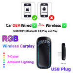 RGB v&auml;rviline Carplay juhtmevaba adapter Smart AI kastiauto OEM-i juhtmega Carplay juhtmevaba Carplay USB dongliga MINI Car Play USB