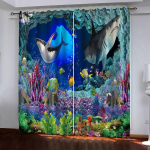 3D digitaalprintimine Lastetuba Veealune Maailm Delfiinide P&auml;ikesevarjutavad kardinad Elutoa Magamistoa Kodusisustus K&ouml;&ouml;gi kardinad 120W243H&Hook