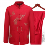 Danmo Hiina traditsiooniline Tang riided Kung Fu &uuml;likond Mood vabaaja tikandid T-s&auml;rk P&uuml;ksid Wing Chun Tai Chi Mugav meeste komplekt Suures suuruses XXXL punane