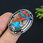 Spiny Oyster Gemstone Handmade 925 Sterling Silver Jewelry Ring Size 8 v5i89