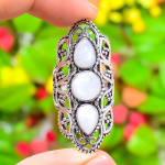 Rainbow Moonstone Gemstone Handmade 925 Sterling Silver Gift Ring Size 6.5 h6j58