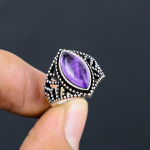 Natural Sage Amethyst Gemstone Handmade 925 Sterling Silver Ring Size 9 c8f08