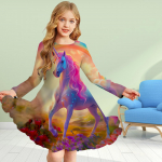 T&uuml;drukule vabaaja 3D-prindiga pruun &uuml;kssarvik, &uuml;mara kaelusega pikkade varrukatega kleit, printsessi kleit lastele 130