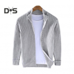 S&uuml;gistalv Meeste mantel T&otilde;mblukuga Kootud Kardigan Stand krae Pikad Varrukad &Uuml;hev&auml;rviline Paks Elastne Lahtine triibuline tekstuur igap&auml;evaseks kandmiseks Kootud jope 2XL helehall v&auml;rv