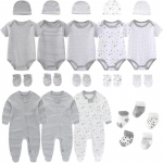 KIDDIEZOOM 23TK Vasts&uuml;ndinu r&otilde;ivakomplekt L&uuml;hikeste varrukatega kombinesoon + m&uuml;ts + kindad + sokid Imiku poisi t&uuml;drukule t&auml;iskuu kinkepakk 0-3Months