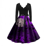 Naiste vintage klassikaline kleit kaelusega v&ouml;&ouml;kohaga kikilips, pikkade varrukatega Halloweeni tr&uuml;kiga V-kaelusega kiikkleit S