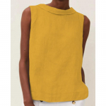 Puuvillasegu Linane &Uuml;hev&auml;rviline &Uuml;mara kaelusega L&uuml;hike Pluus ja S&auml;rk Vabaaja &Uuml;hev&auml;rviline Varrukateta Top M