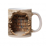 Raamaturiiuliga kruus 3D Novel Ceramic Cup 11oz Retro Art Style Coffee Cup Dekoratiivne raamaturiiulikruus kodukaunistuseks Mugav haardega teekruus
