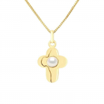 L&Eacute;A & ARTHUR - Pendentif Enfants Motif "CROIX" - Or Jaune & Perle Blanche - Bijou Enfant