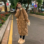 Talvine soe puuvillane polsterdatud pikk mantel Paks lahtised &uuml;ler&otilde;ivad riided naiste jakid M khaki