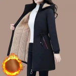 Naiste puuvillase polsterdatud mantel Naiste villane vooder mantel Paks sametine soe Parkas kapuutsiga tuulekindel talvejope 4XL must