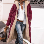 Naiste 2024. aasta talvemoe riided, &uuml;lisuured soojad fliisist pikad mantlid, m&otilde;lemal k&uuml;ljel lambavillast jope S veinipunane v&auml;rv