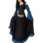 Naiste keskaegne renessansskleit Ebaregulaarsete pikkade varrukatega Cosplay maksikleit XXXXL sinine