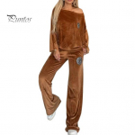 2 tk/komplekt Naiste &uuml;laosa p&uuml;ksid, &uuml;likond, samet, &uuml;mmargune kaelus nahkhiire varrukad pluus lai jalg &uuml;hev&auml;rvilised p&uuml;ksid sport vabaaja varustus s&uuml;giskevad spordidress S tumepruun v&auml;rv