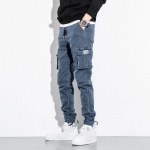 Kevad S&uuml;gis Meeste Teksad Mitme Taskuga T&ouml;&ouml;riided Cargo P&uuml;ksid Must Sinine Elastse V&auml;rvliga Denim Joggers Suur Suurus Teksap&uuml;ksid 8XL L