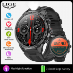 LIGE 2024 Uus S&otilde;jaline Nutikell 710mAh LED Taskulamp Bluetooth K&otilde;ne Meeste Nutikell Veekindel V&auml;lispordi Fitness Nutikas K&auml;epael silicone strap must