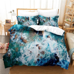 Merelaine Tekikott King/Queen Suurus 3D Sinine Ookeani Pihustavad Lained Voodipesukomplekt Lastele Teismelistele, Asuursinine Merevesi Pehme Tekikott 135x200cm 2pcs