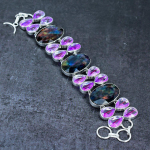 Ammolite, Tourmaline Handmade 925 Sterling Silver Jewelry Bracelet 7-8 z0r76