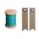 Ficelle 5 m bleu turquoise + 20 &eacute;tiquettes kraft Fanion