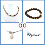 Pierres et Min&eacute;raux. Parure bijoux Bracelet Collier perles bois p&eacute;trifi&eacute; 8 mm. Chaine en Taille personnalisable.