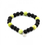 Pierres et Min&eacute;raux. Bracelet Perles Onyx noir mat + Serpentine Jade de Chine 8 mm. Fabriqu&eacute; en France.