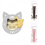 Kit pour biscuit en relief Chat + 2 Stylos au chocolat marron et rose pastel