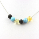 Pierres et Min&eacute;raux. Collier perles Citrine + Calc&eacute;doine bleu + Onyx noir mat 8 mm. Chaine Collier femmes, hommes. Taille personnal