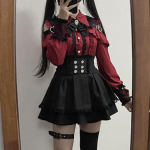 Jaapani must l&uuml;hike seelikukomplekt Gooti volangidega miniseelikud Seksikas pitsiline &otilde;lavaba Lolita s&auml;rk kleit Y2k esteetiline &uuml;likond XS