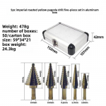 5 tk Titaanist astmeliste puuride komplekt Professionaalsed pagoodi puurid alumiiniumist kohvriga metallile, puidule, plastile With Box kollane
