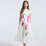Suvised Naiste Vintage Tr&uuml;kiga Pikad Midi Elegantsed Peokleidid S valge