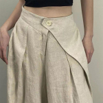 Yuehai Moon valged volditud laia s&auml;&auml;rega linased p&uuml;ksid naistele - minimalistlikud ja lohvakad s&uuml;giseks/suveks Extra Large