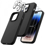 Coque pour iPhone 14 Pro Max TPU Noir + 2 Verres Tremp&eacute;s et 2 Protections Cam&eacute;ra Arri&egrave;re