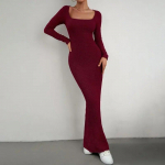 Seksikas moodne ruudukujuline kleit naistele Elegantne pikkade varrukatega kleit Slim Fit kootud kleidid Kontori-daami soliidsed naisteriided 30296 M punane
