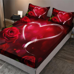 3-osaline romantiline roosiga armastuseprindiga voodilina komplekt, pehme, mugav, hingav voodipesu madratsikaitse komplekt, magamistuppa, k&uuml;laliste jaoks 90x190x25cm 2pcs