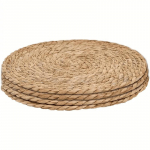 2 pcs Round Rattan Placemats - Non-Slip Washable Rustic Grid Table Mats for Home Dining & Wedding Decor, Vintage Style Kitchen & Restaurant 2 pcs/pack