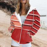 Naiste pikkade varrukatega triibuline lapiline tr&uuml;kitud kampsun, tasku lukuga kapuutsiga jakk XXL