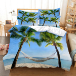 3D HD Voodipesukomplekt Queen Tekikott Padjap&uuml;&uuml;r Voodipesu USA King Twin Full Double &Uuml;hekohaline Magamistuba Mere&auml;&auml;rne Kookospuu EU Sing 135x200cm