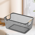 Mesh Container with Wooden Handles for Storing Snacks in Living Room Or Kitchen 32cmx21cmx16cm must