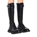 Mood Uus Mood Naiste Ristrihmaga PU Nahast Saapad S&uuml;gis Talv P&otilde;lvp&uuml;ksid Daamide Paks Tald Platvorm Botas Mujer 34 must