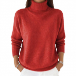 Fashionable women's high neck knitted sweater, women's long sleeved solid color casual top XL punane