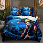 Naruto Uzumaki muster Voodipesukomplekt Anime tr&uuml;kitud Pol&uuml;ester Padjap&uuml;&uuml;r Tekikate Komplekt 3-osaline Laste T&auml;iskasvanu Kattekomplekt Kahekohaline &Uuml;hekohaline King EU Twin 135x200cm
